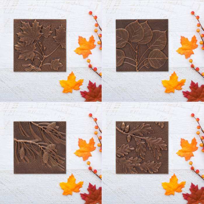 Maple Leaf-Aspen Leaf-Pinecone-Oak Leaf 8 inch X 8 inch Indoor Outdoor Wall Decor Collection Set of 4